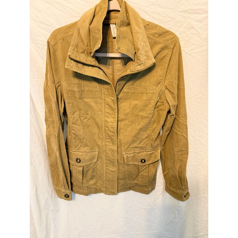 Sahalie Tan Corduroy Utility‎ Jacket Womens Medium Khaki Full Zip Field Coat